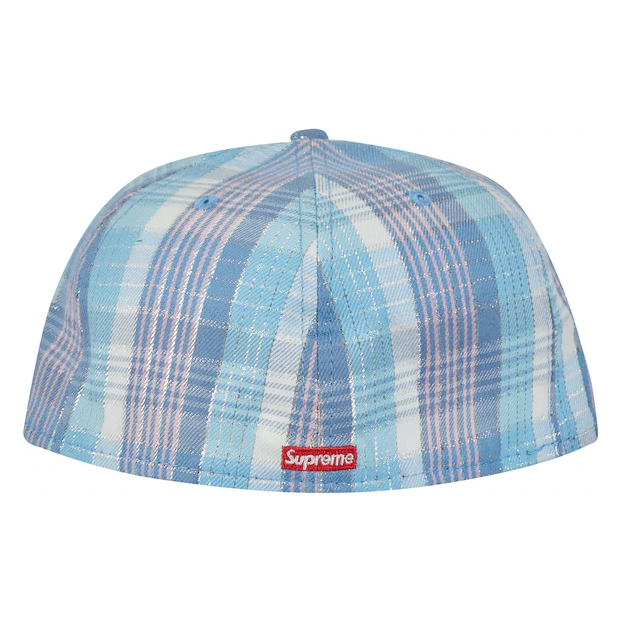 Supreme Metallic Plaid S Logo New Era Hat Light Blue