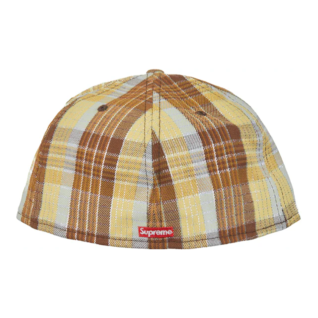 Supreme Metallic Plaid S Logo New Era Hat Brown