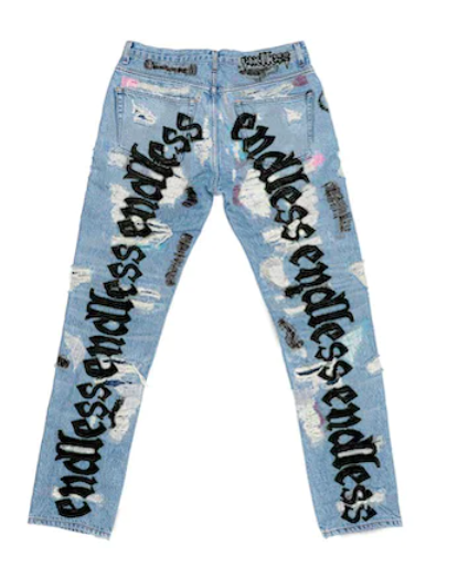 Vlone x Endless Embroidered and Distressed Denim Jeans Black