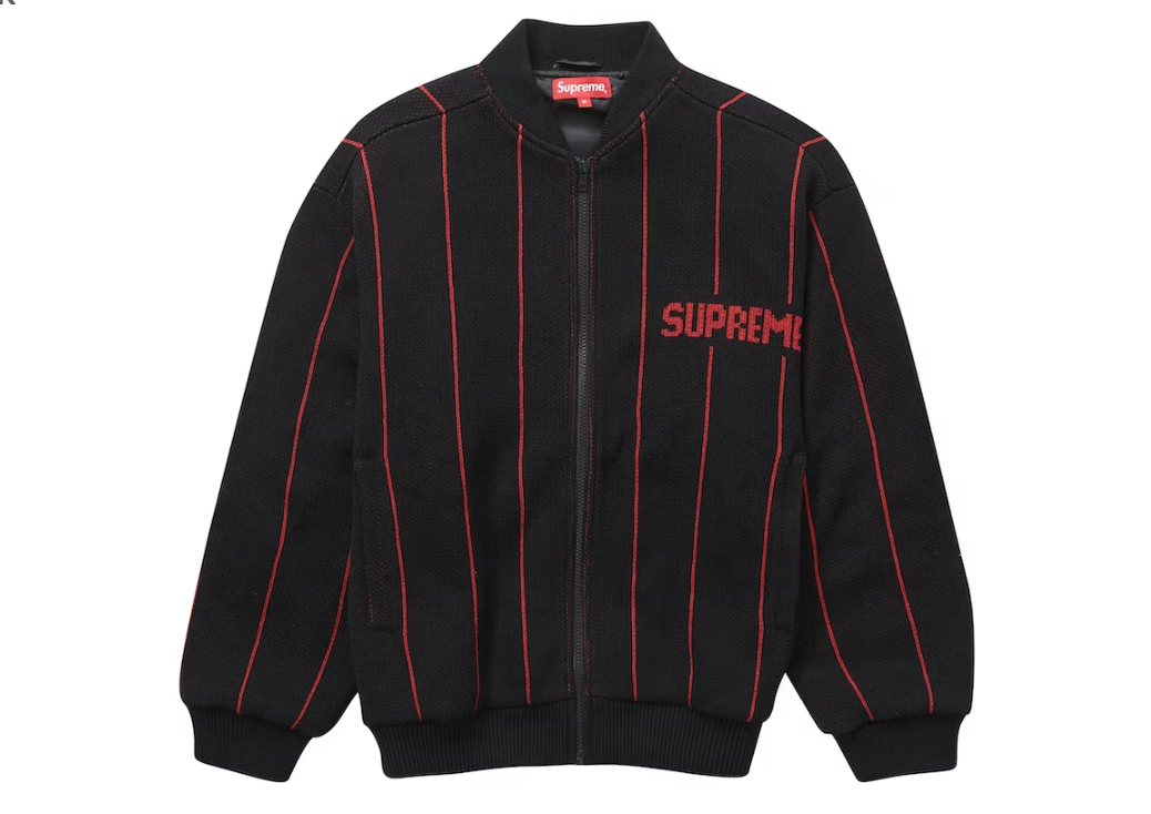 Supreme Pinstripe Varsity Zip Up Sweater Black Gallery CDMX