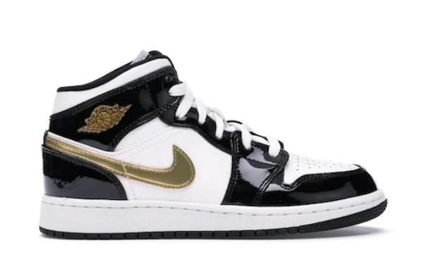 Jordan 1 Mid Patent Black White Gold (GS)