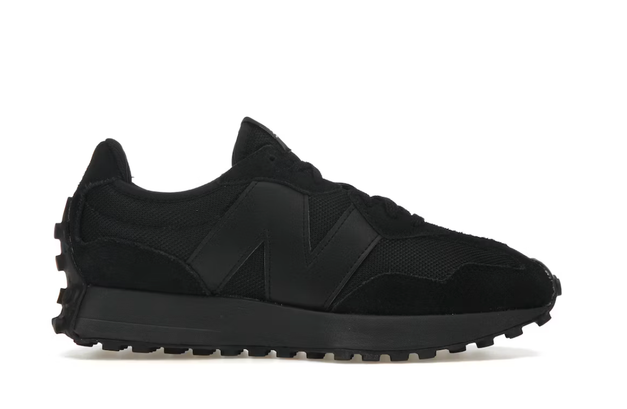 New Balance 327 Black White Tongue Logo
