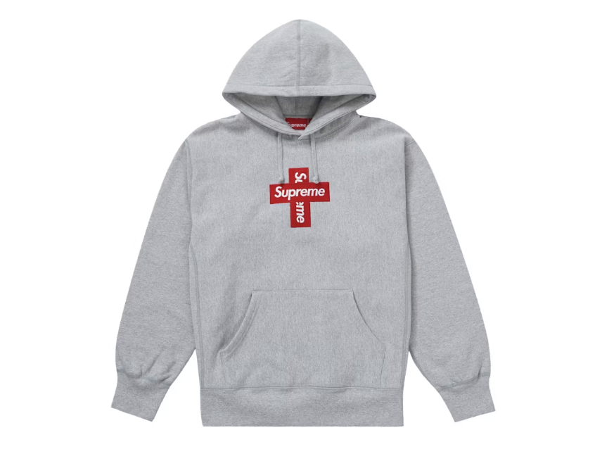 Supreme Cross Box Logo Hooded Sweatshirt Heather Grey