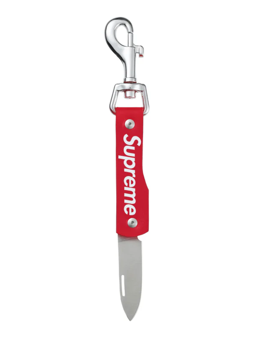 Supreme Leather Clip Knife Red