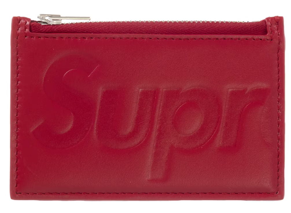 Supreme Leather Zip Card Holder Red