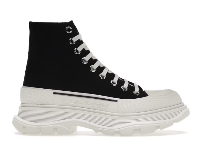 Alexander McQueen Tread Slick Lace Up Black White Boot