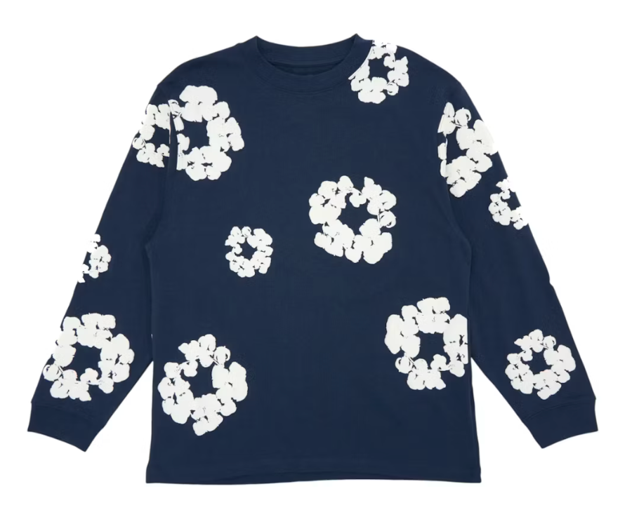 Denim Tears Long Sleeve Cotton Wreath T-shirt Navy
