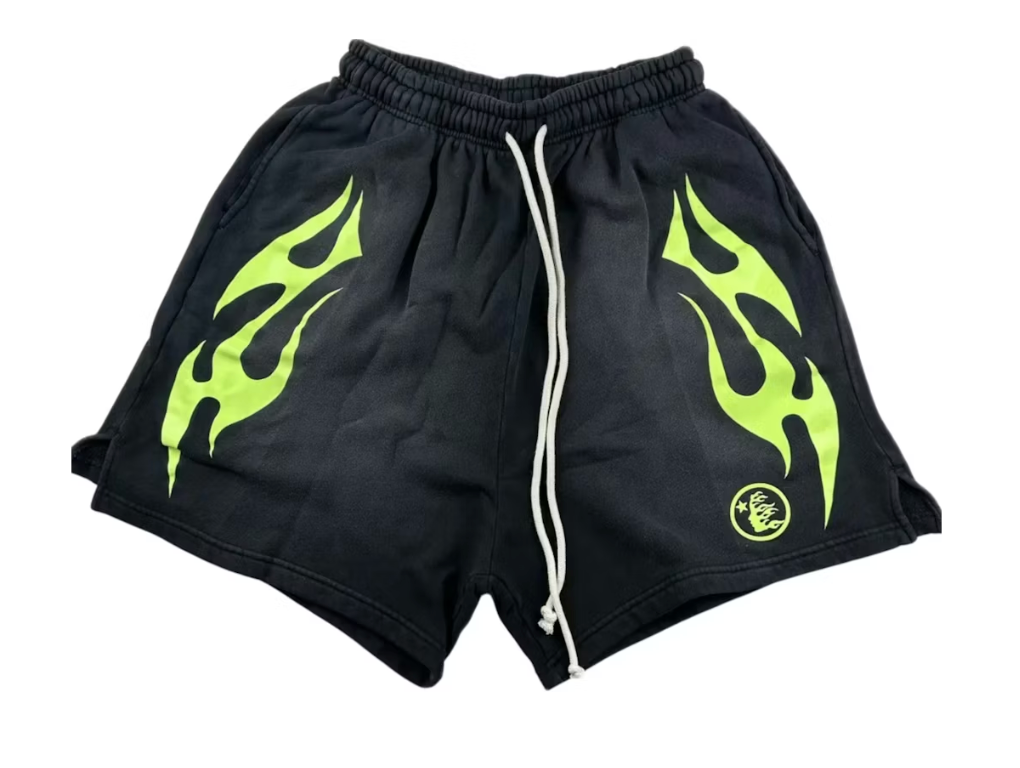 Hellstar Flame Shorts Black Green