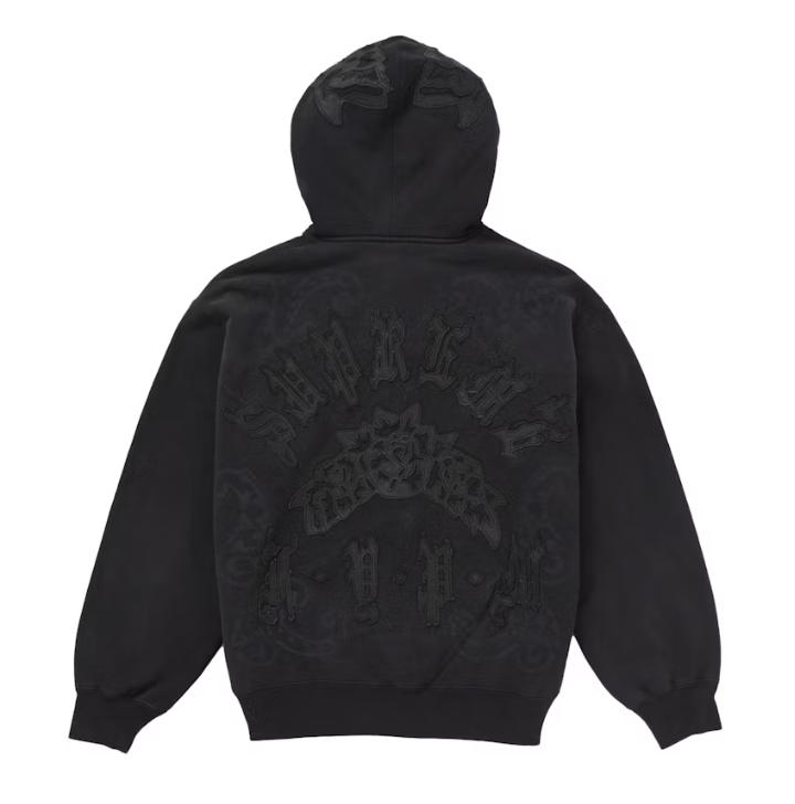 Supreme Leather Applique Zip Up Hooded Sweatshirt