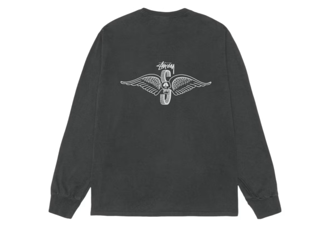 Stussy Skull Wings L/S Pigment Dyed Tee Black