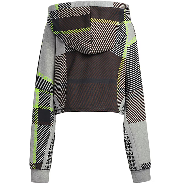 Adidas Ivy Park Halls of Ivy Allover Print Cropped Hoodie Medium Grey Heather/Black/Brown