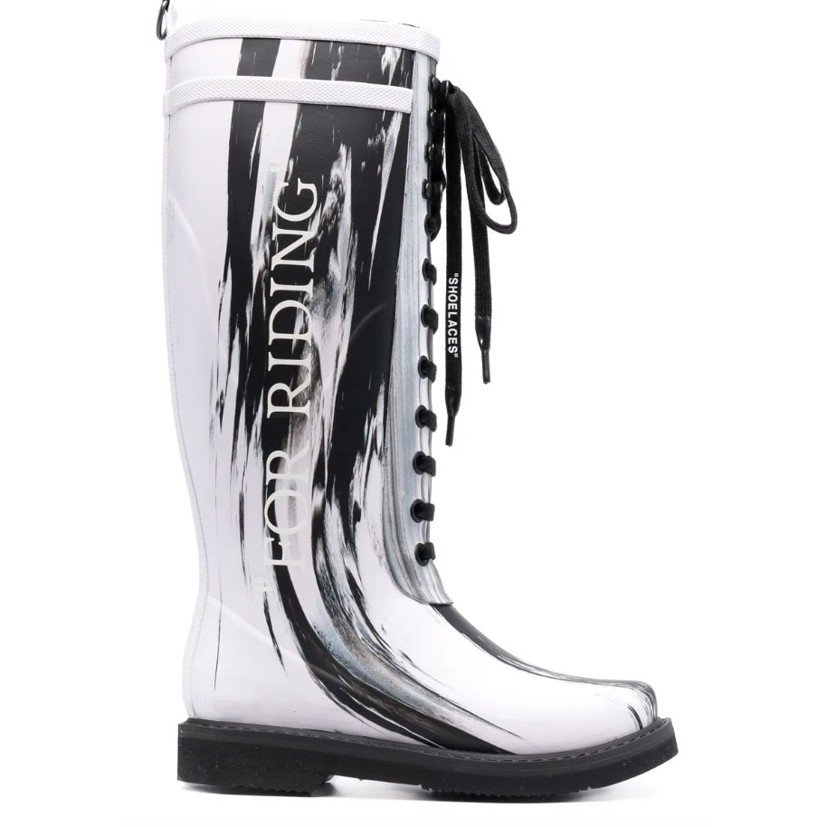 Off-White slogan-print metallic rubber boots