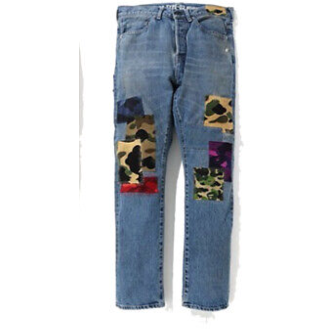 Bape 1999 type 02 patchwork damaged denim pant indigo