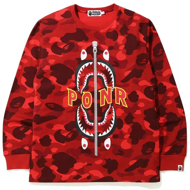Bape world gone mad double shark long sleeve red