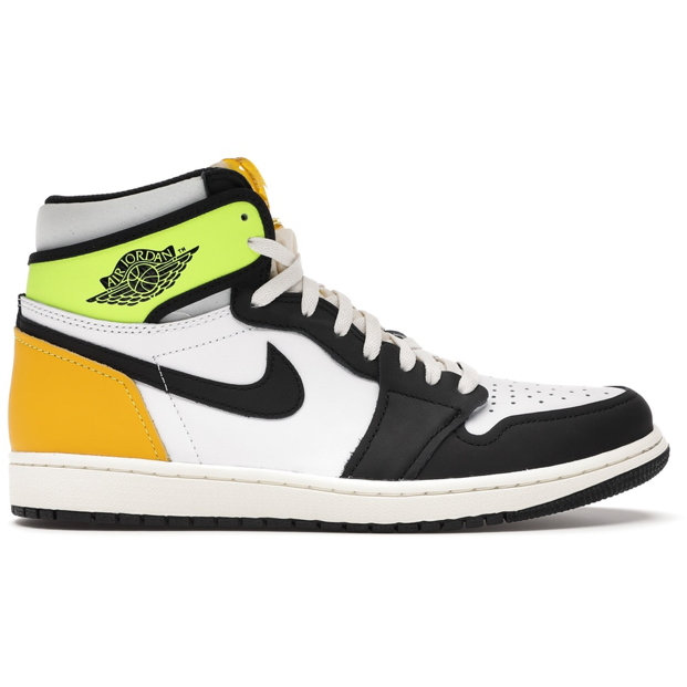 Jordan 1 Retro High White Black Volt University Gold Gallery CDMX