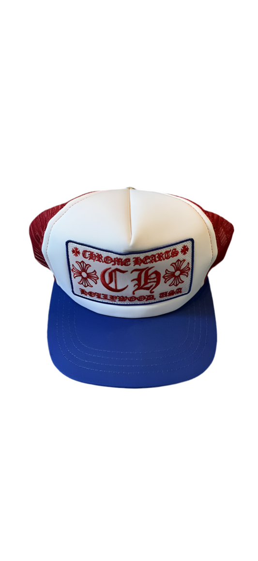 chrome hearts red blue cap