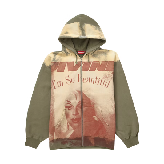 Supreme Divine Zip Up Hooded Sweatshirt Light Olive