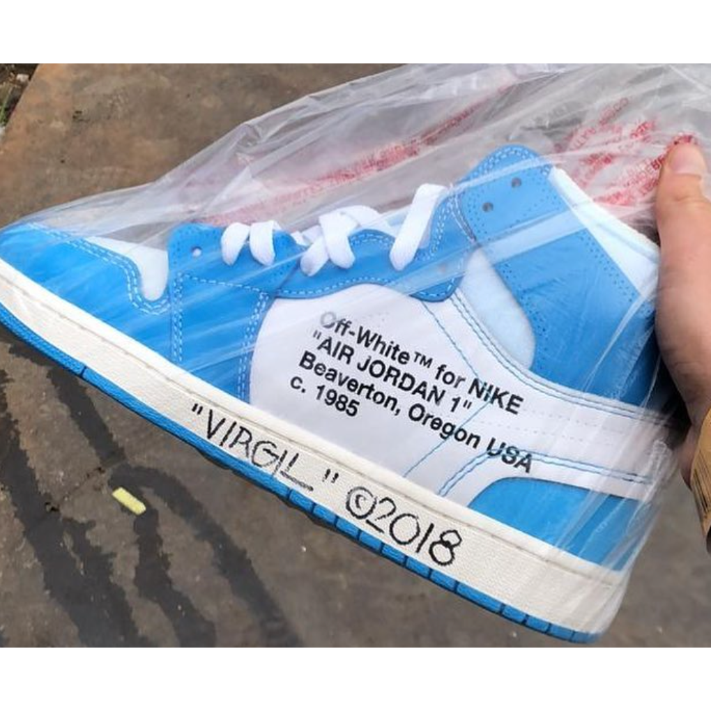 Jordan 1 Retro High Off-White University Blue (Pre-Owned, Firmado Virgil Abloh)