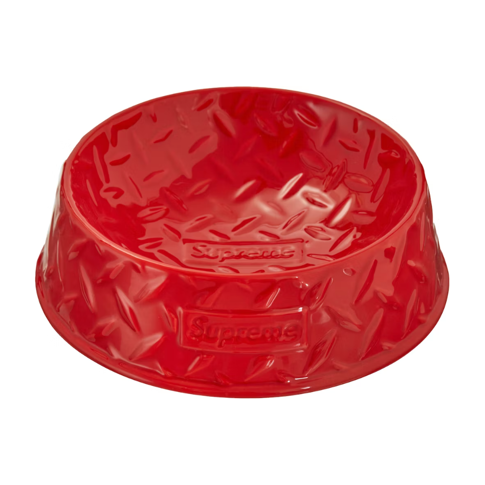 Supreme Diamond Plate Dog Bowl Red