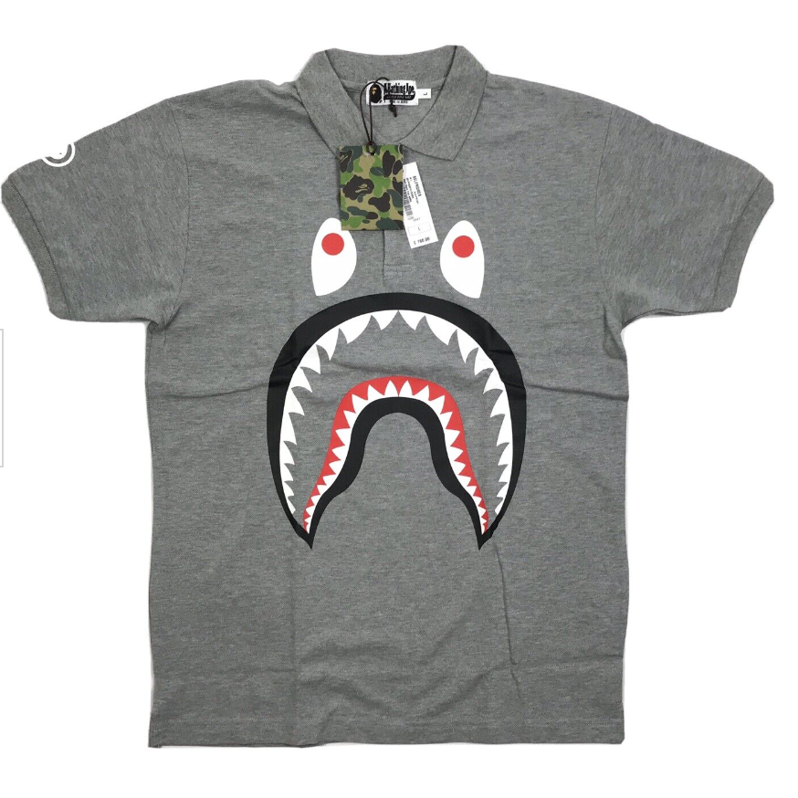 BAPE Shark Face Polo Grey