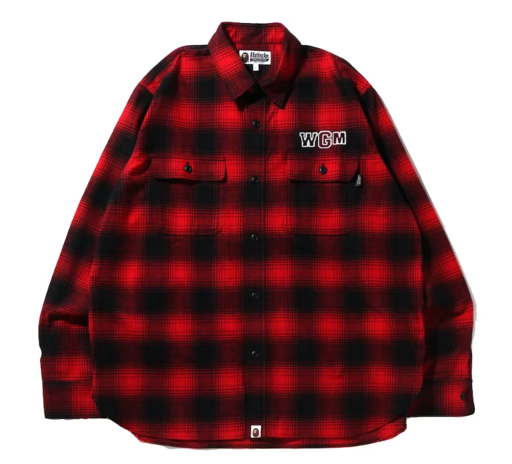 BAPE Check Shark Relaxed Fit Flannel Shirt Red