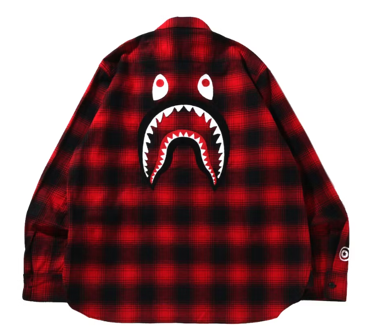 BAPE Check Shark Relaxed Fit Flannel Shirt Red