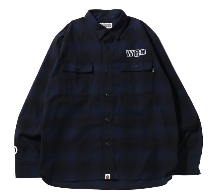 BAPE Check Shark Relaxed Fit Flannel Shirt Navy