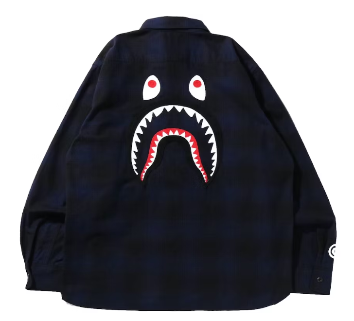 BAPE Check Shark Relaxed Fit Flannel Shirt Navy