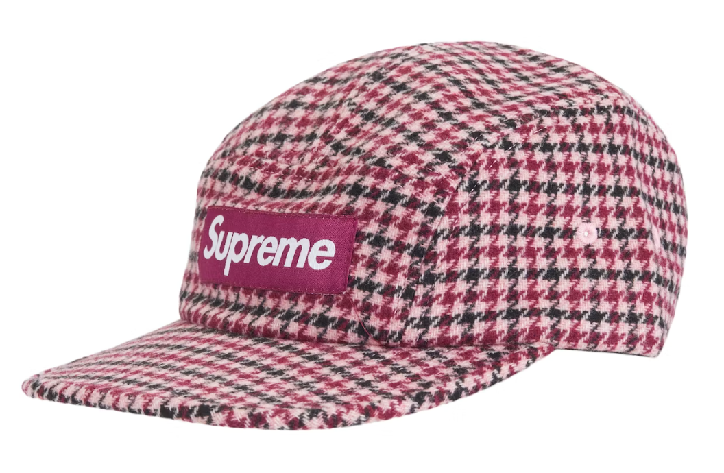 Supreme Houndstooth Wool Camp Cap Pink