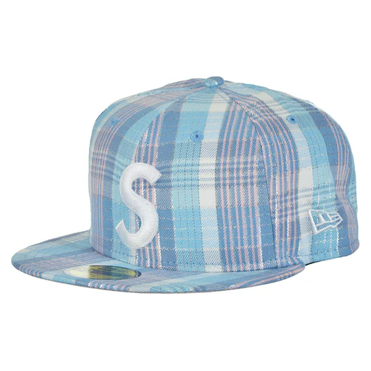 Supreme Metallic Plaid S Logo New Era Hat Light Blue