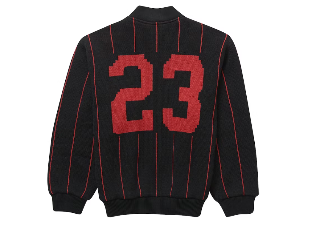 Supreme Pinstripe Varsity Zip Up Sweater Black