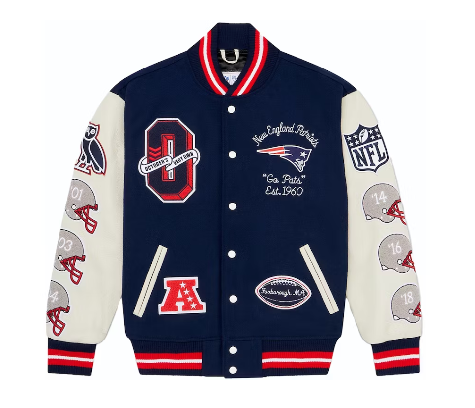 OVO x NFL New England Patriots Varsity Jacket Blue