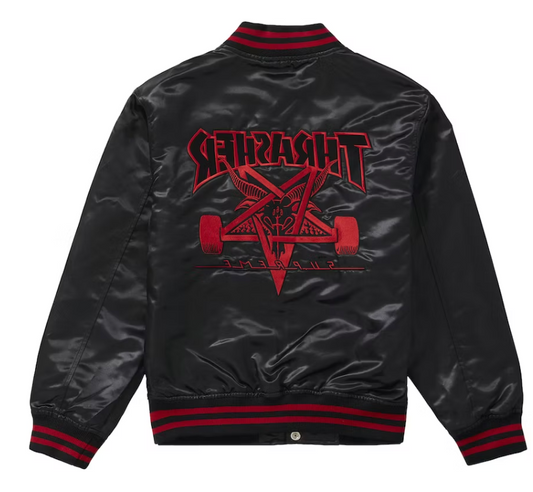 Supreme Thrasher Satin Varsity Jacket Black