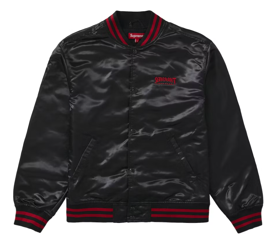 Supreme Thrasher Satin Varsity Jacket Black