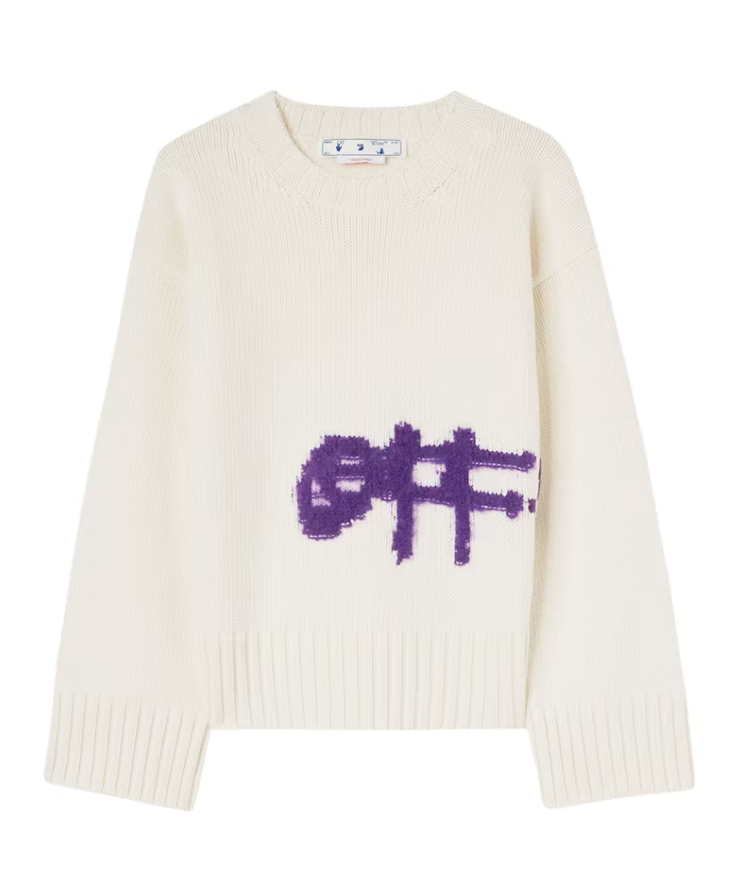 Off-White Logo Intarsia Crewneck White Purple