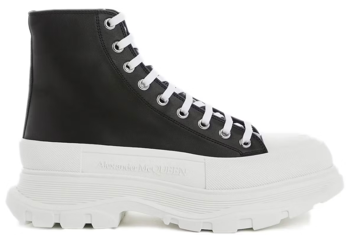 Alexander McQueen Tread Slick High-Top Leather Sneaker Black White