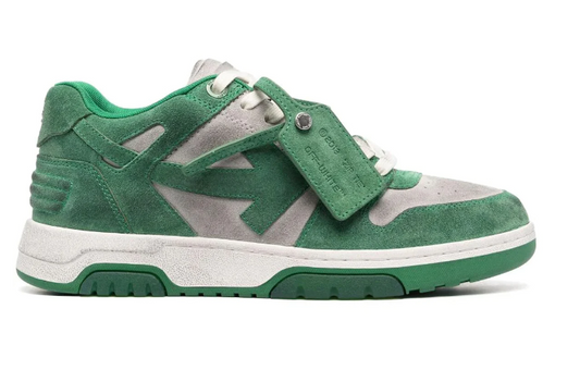 OFF-WHITE Out Of Office OOO Low Tops Green White Vintage Distressed Leather