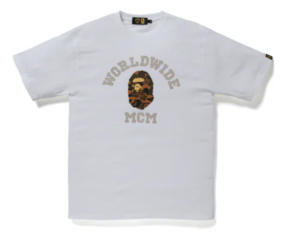 BAPE x MCM Rhinestone College Tee White