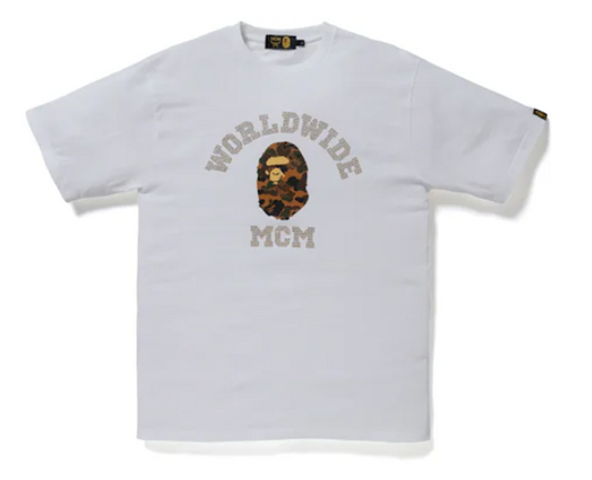 BAPE x MCM Rhinestone College Tee White