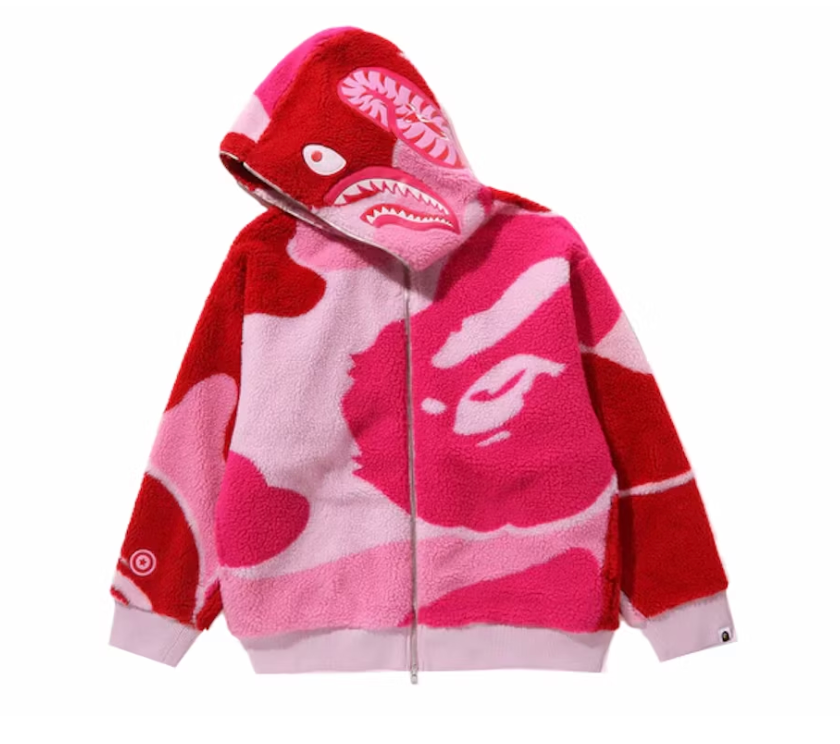 BAPE MEGA ABC Camo Shark Boa Hoodie Jacket Pink