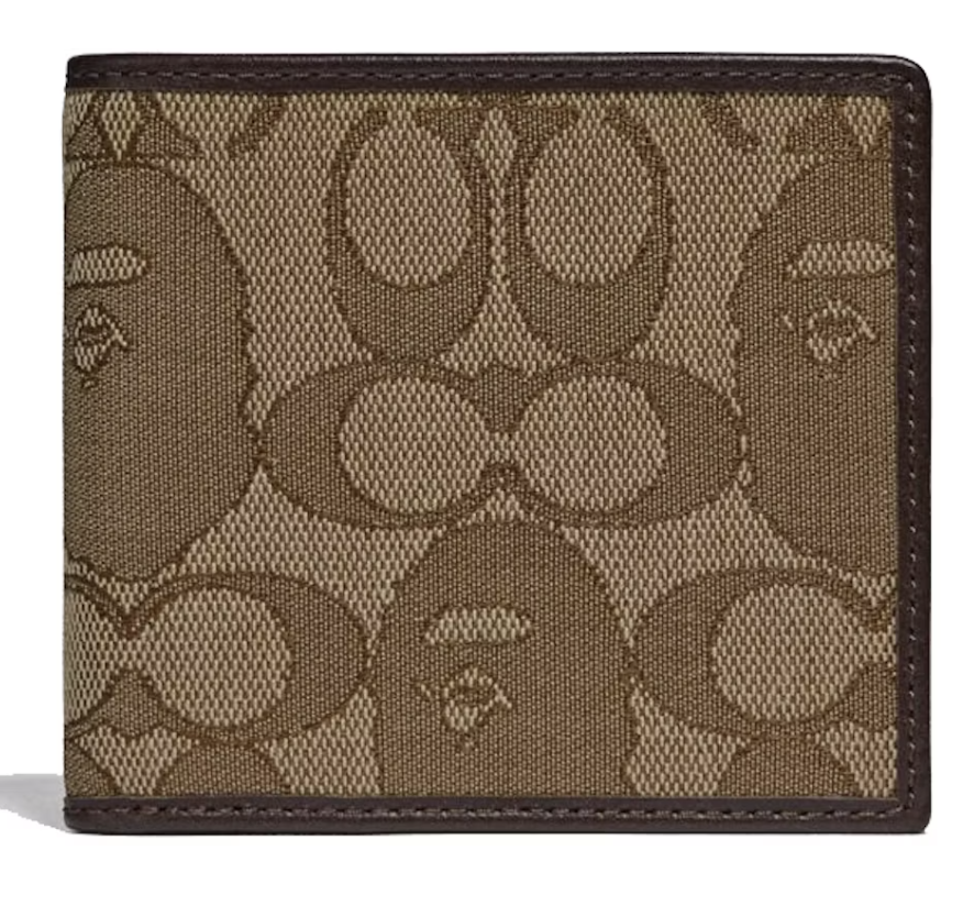 Coach x Bape Coin Wallet Signature Jacquard With Ape Head Light Antique Nickel/Khaki