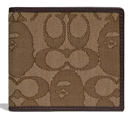 Coach x Bape Coin Wallet Signature Jacquard With Ape Head Light Antique Nickel/Khaki