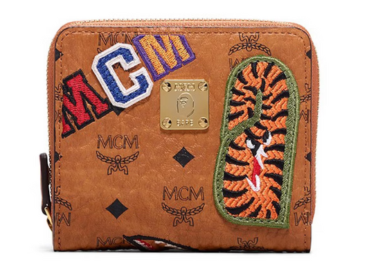 MCM x BAPE Shark Zip Wallet Visetos Mini Cognac