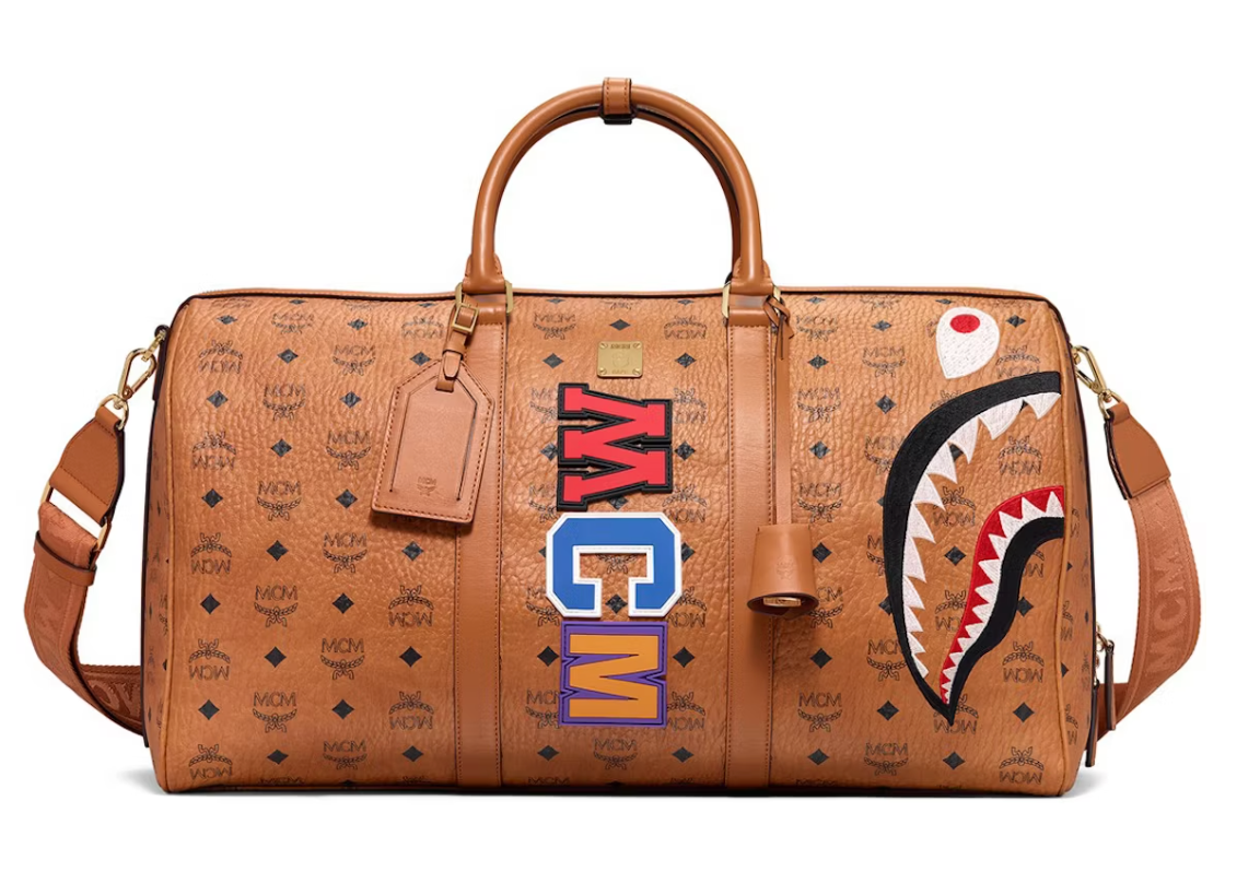 MCM x BAPE Shark Weekender Visetos Cognac