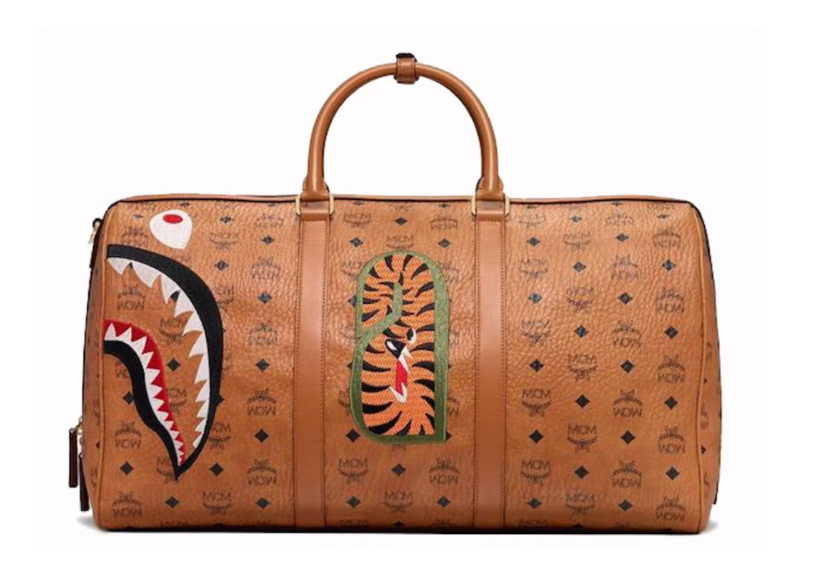 MCM x BAPE Shark Weekender Visetos Cognac