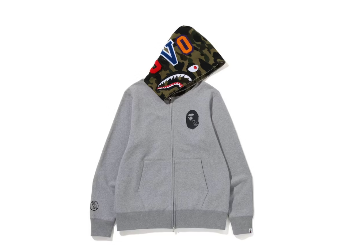 BAPE x OVO Shark Full Zip Hoodie Grey