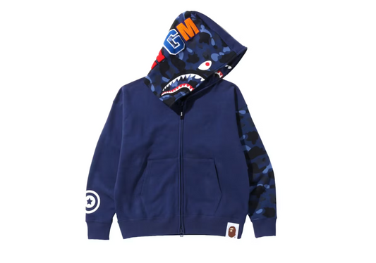 BAPE Color Camo Giant Shark Loose Fit Full Zip Hoodie Navy