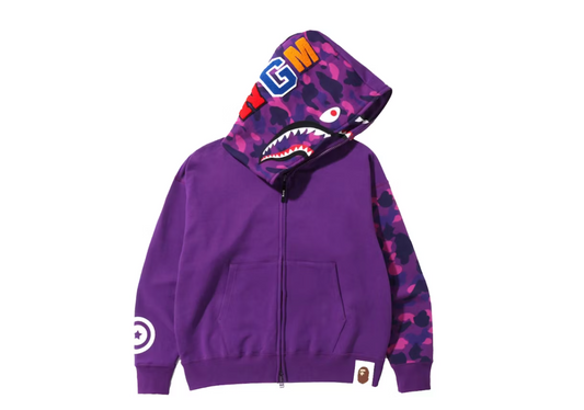 BAPE Color Camo Giant Shark Loose Fit Full Zip Hoodie Purple