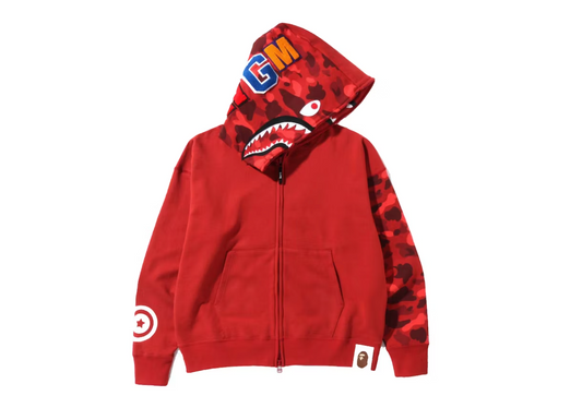 BAPE Color Camo Giant Shark Loose Fit Full Zip Hoodie Red