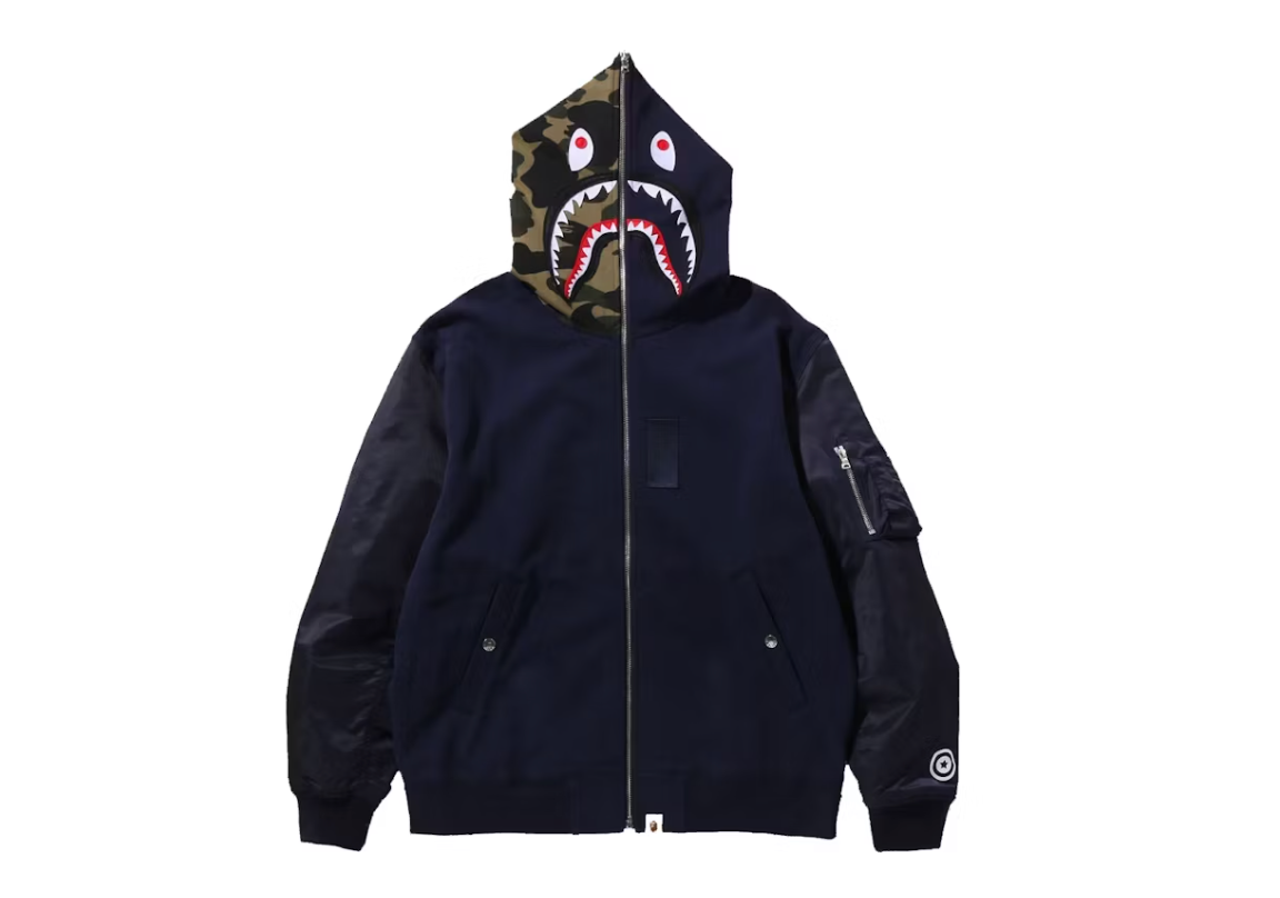 BAPE Military Shark Relaxed Fit Full Zip Hoodie Navy